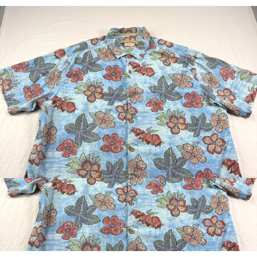 Tommy Bahama Hawaiian Shirt Mens 3XL Blue Floral Silk Button Up Camp Beach - Picture 1 of 7